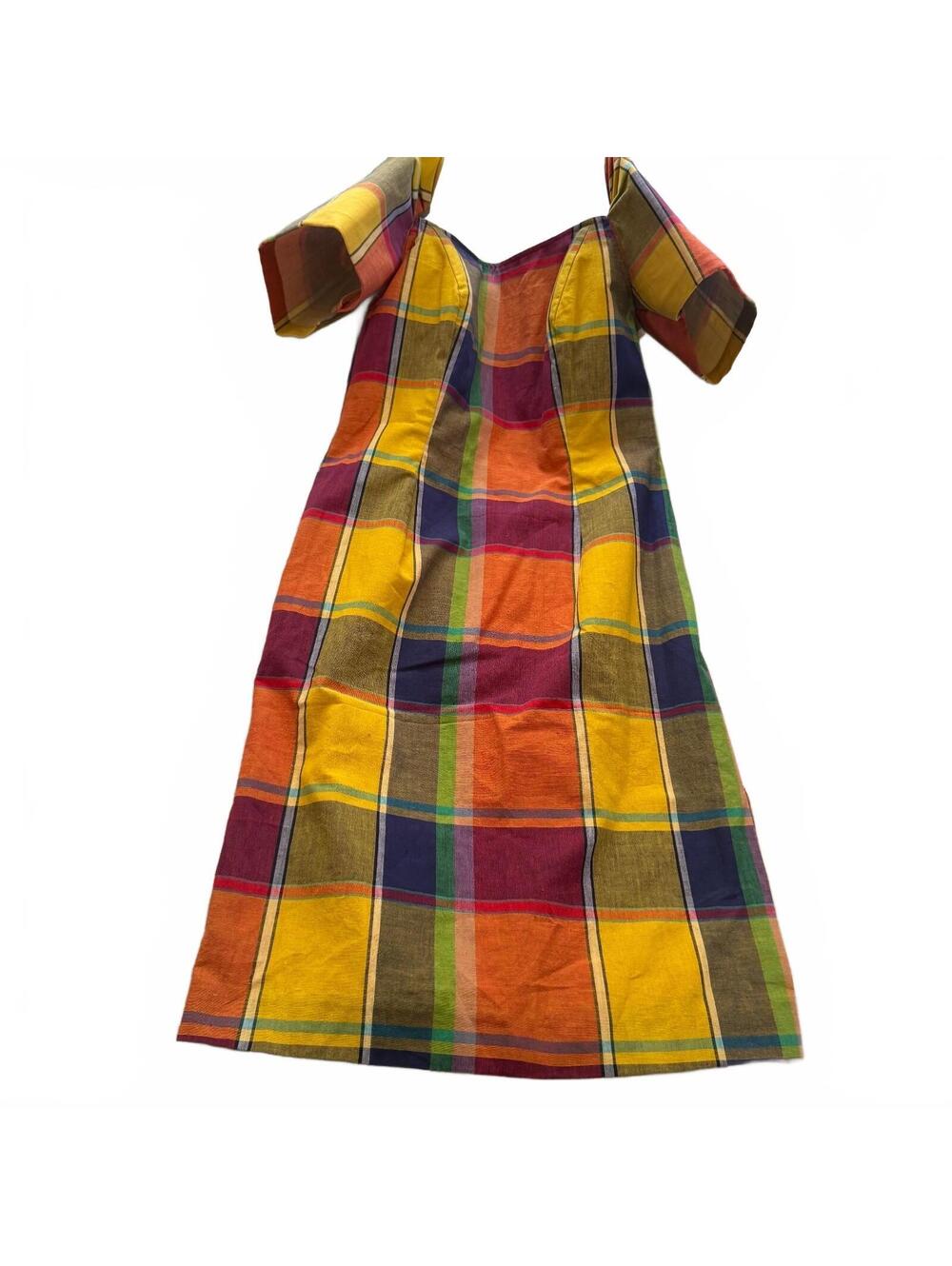 Vtg Abel A Alvarez Filipiniana Terno Dress Womens Small Plaid Butterfly Sleeve